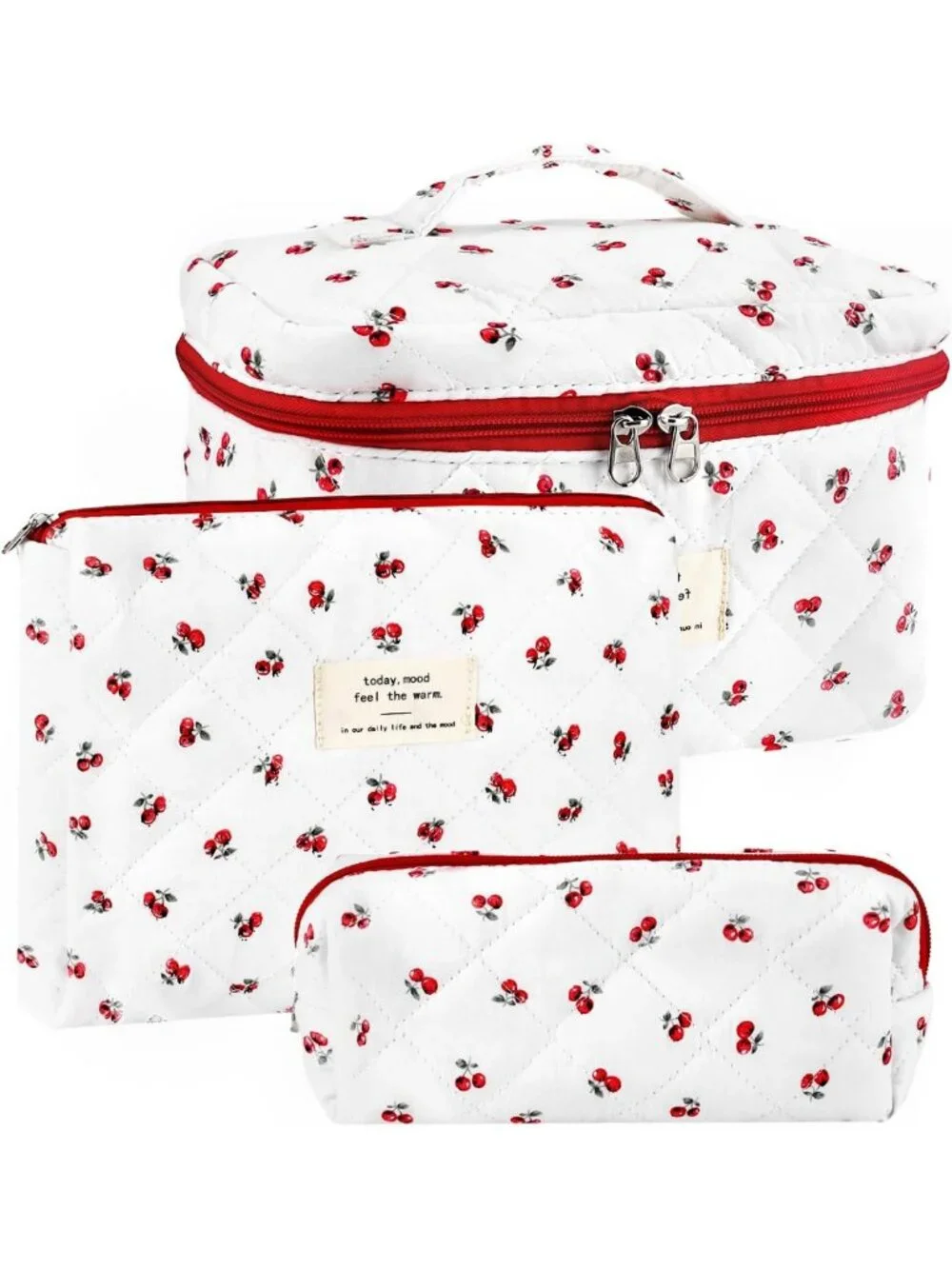 3Pc Floral Makeup Bag Set - Extra Large Travel Cosmetic Pouch & Toiletry